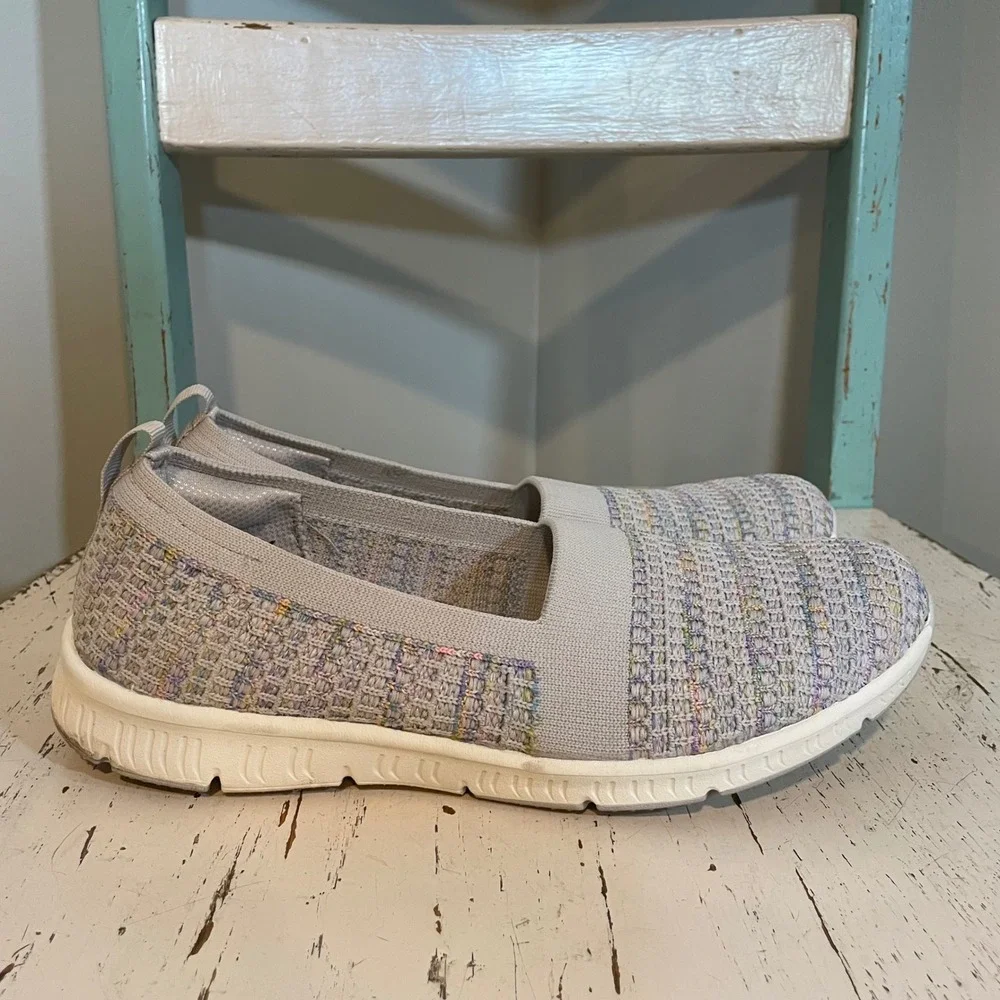 Skechers Womens Air Cooled Sherbert Skies Slip-On Sneakers Grey Multi Woven Sz 8